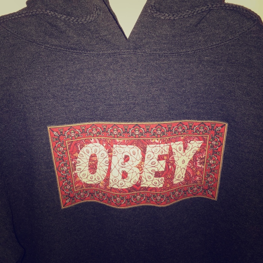 Grey OBEY Pullover Hoodie Sweatshirt